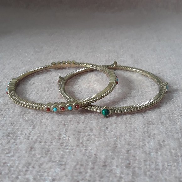 Pair of RJ Graziano CN Stacking Bracelets, Gold w/Coloured Stones - Picture 1 of 7